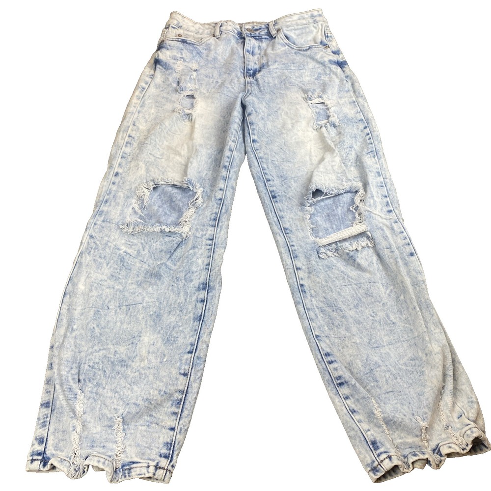 Madden Girl Women's   90's High Rise Destroyed Acid Washed  Jeans Size‎ 29/28.5